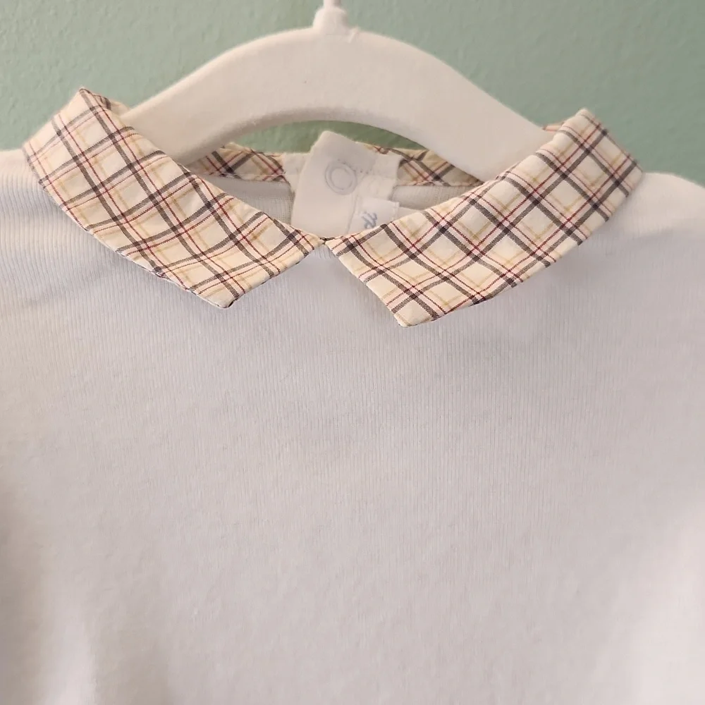 Jacadi Paris White Bodysuit with Plaid Collar